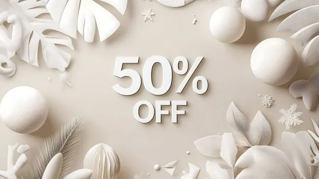 Rabattangebot mit eleganten Papierblumen-Elementen