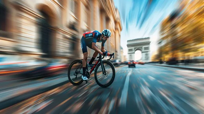 Radfahrer rast durch Pariser Wahrzeichen bei Hochgeschwindigkeitsrennen
