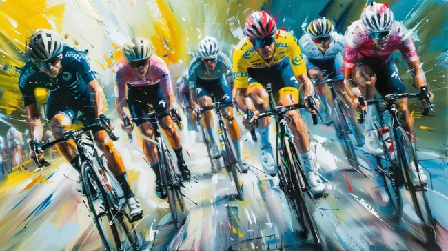 Radrennen beim Giro d'Italia mit Radfahrern in bunten Trikots