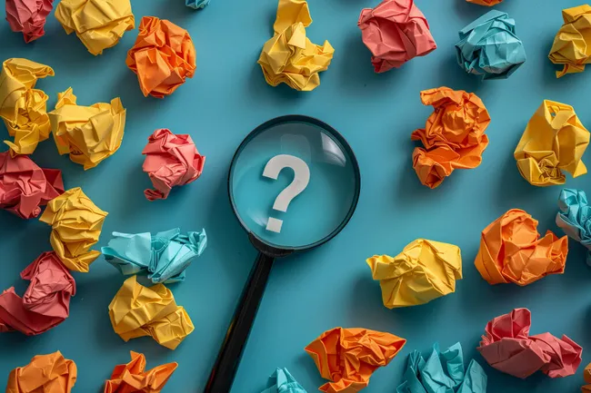 Rätselhafte Kreativität: Farbige Papierkugeln und Lupe