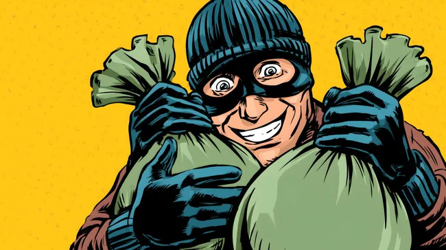 Räuber mit Geldsäcken im Pop-Art-Stil