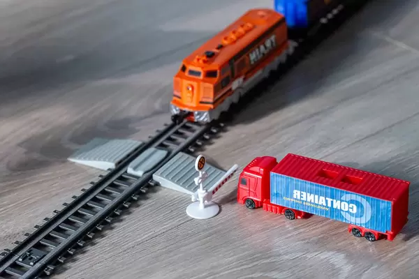 Railway crossing with a truck and a train at the barrier (Flip 2019) (Flip 2019)