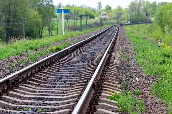 Railway with green grass. Transportation concepts.