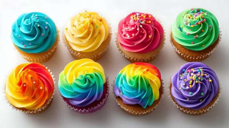 Rainbow cupcakes with colorful icing
