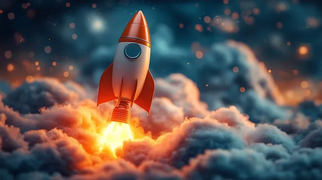 Rakete durchbricht Wolken - Symbol für Fortschritt und Innovation