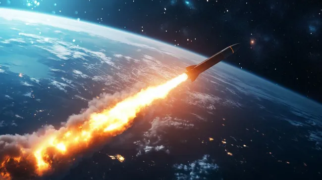 Rakete startet in die Erdatmosphäre