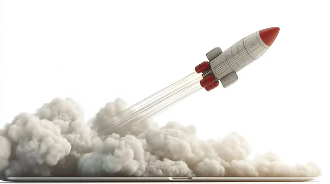 Raketenabtrieb vom Laptop - Computertechnologie Fortschritt