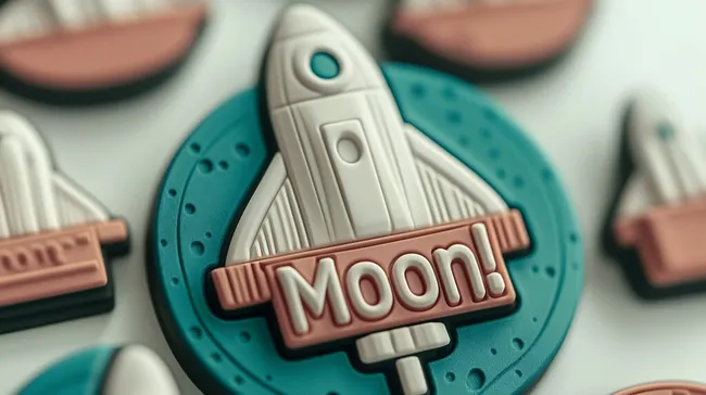 Raketenförmiges Abzeichen mit 'Moon'-Schriftzug