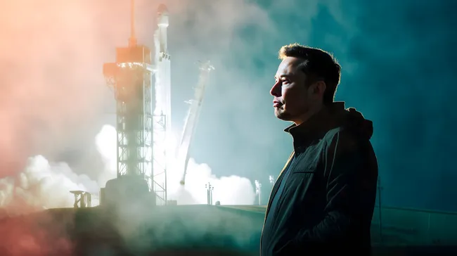 Raketenstart bei Nacht: Dynamisches Foto für Technologie-Themen