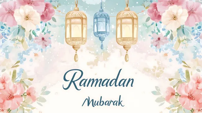 Ramadan-Feiertagsdekoration mit Laternen und Blumen