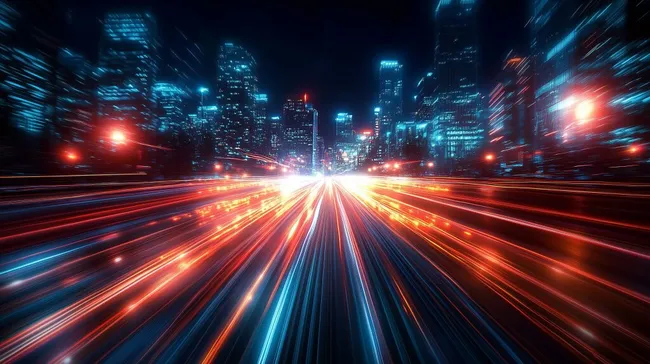 Rasante Bewegung in der Großstadt bei Nacht