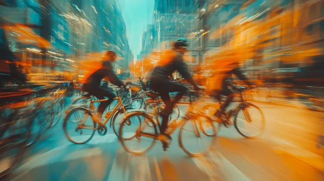 Rasante Fahrradfahrer in einer belebten Großstadt