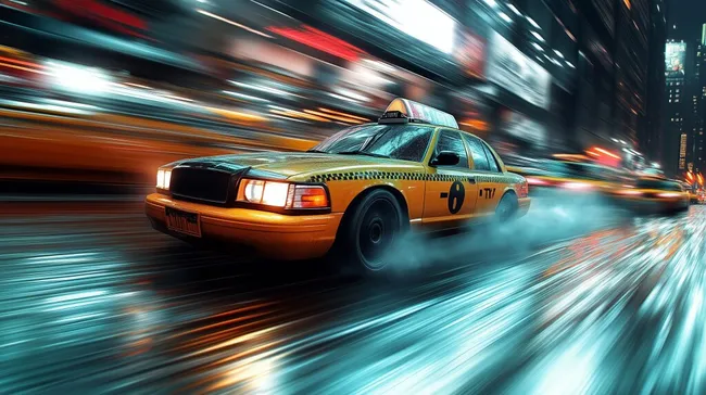 Rasantes New Yorker Taxi in der Nacht