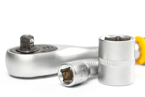 Ratchet wrench with two ratchet socket, close up