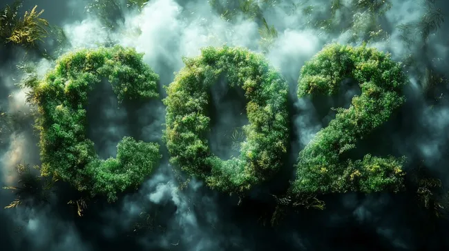 Rauchende CO2-Reduktions-Symbolik aus grünem Blattwerk