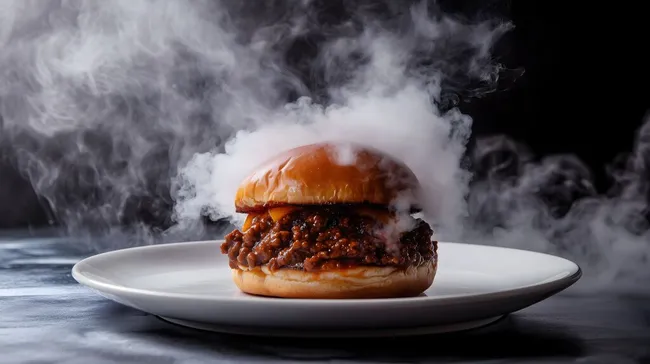 Rauchender Sloppy Joe Burger auf weißem Teller