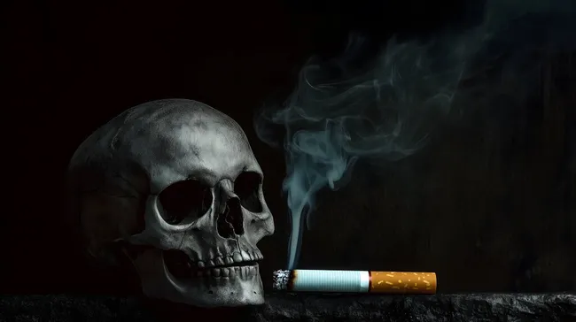 Rauchender Totenkopf auf dunklem Hintergrund