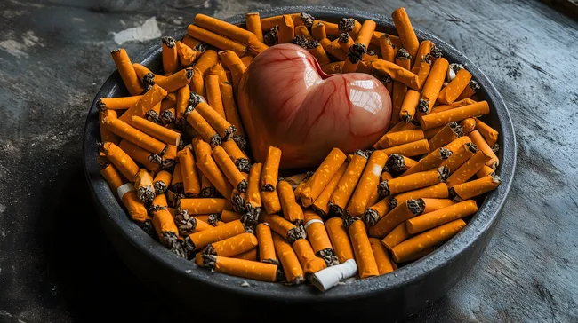 Raucher-Herz in rauchender Zigarettenplatte