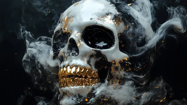 Rauchiger Schädel mit goldenen Zähnen