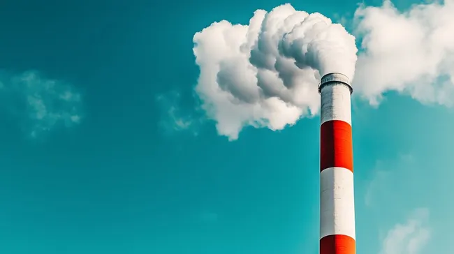 Rauchnebel aus Industrieschornstein am Himmel