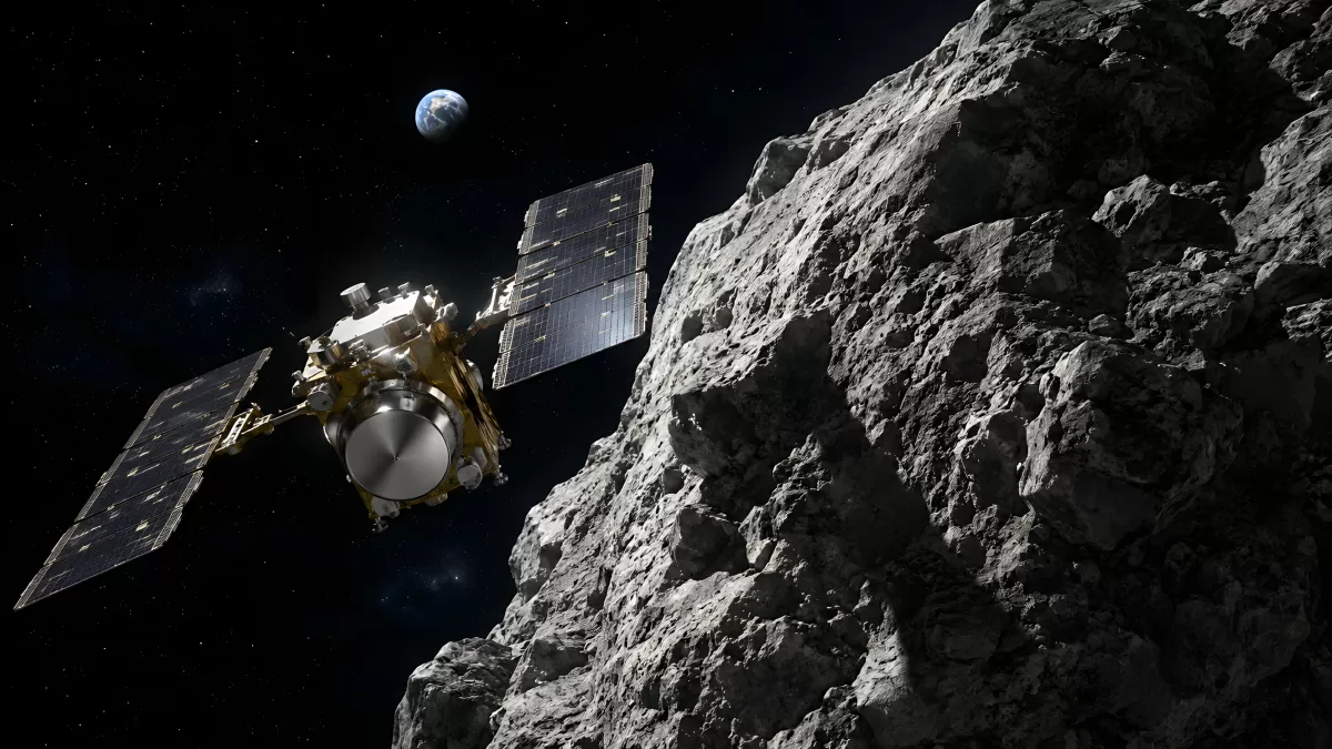 Raumsonde nähert sich einem Asteroiden im All