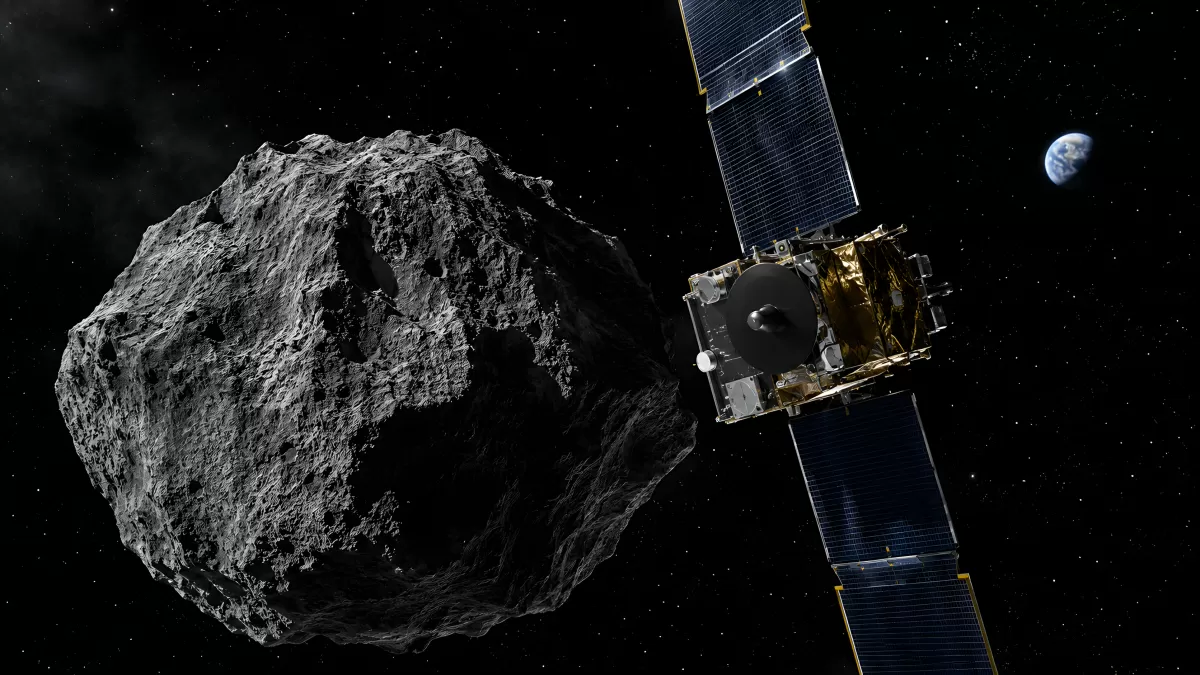Raumsonde nähert sich einem Asteroiden im Weltraum