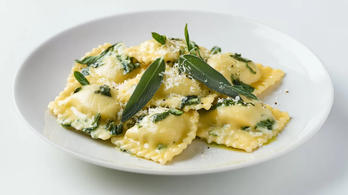 Ravioli mit Ricotta Spinat Füllung photorealis auf Teller