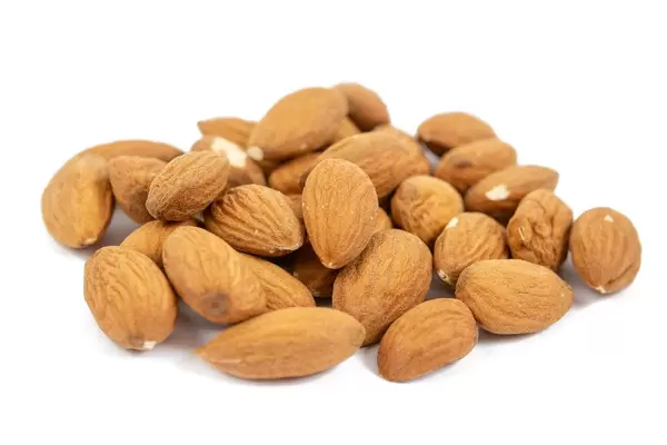 Raw Almonds isolated above white background