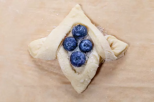 Raw bun with sugar and blueberries (Flip 2019)