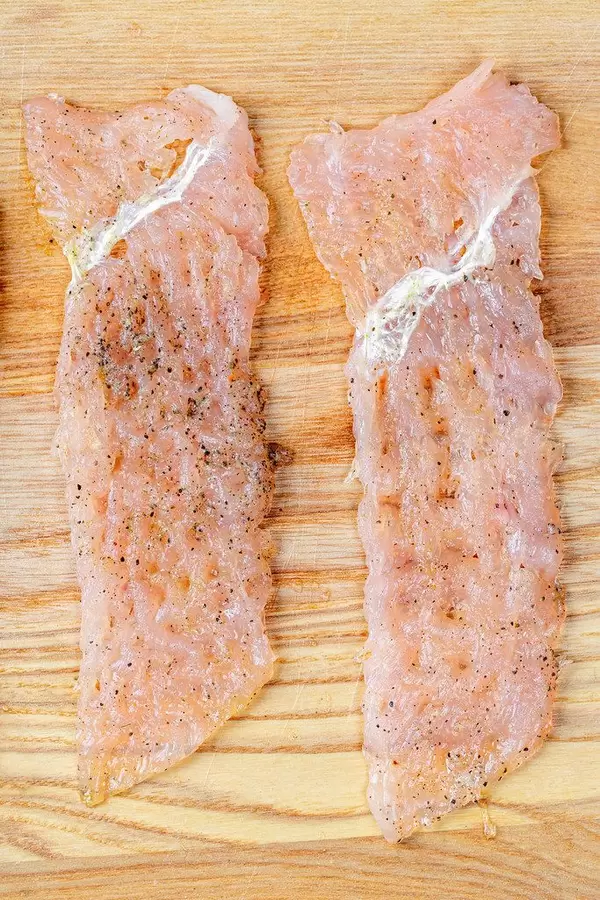 Raw chicken chops on a wooden kitchen Board (Flip 2019)