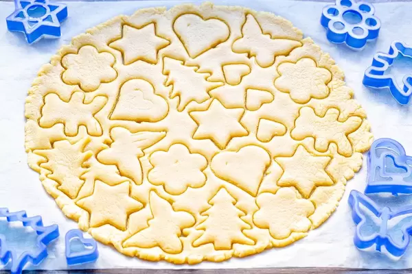 Raw pastry dough and different shapes