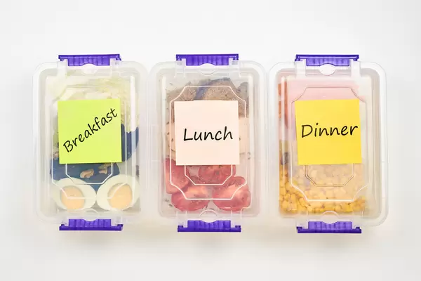 Ready and packed food for breakfast, lunch and dinner