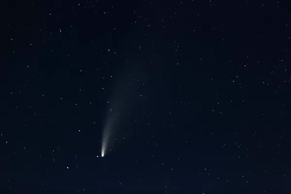 Real photo comet Neowise in the night sky with stars