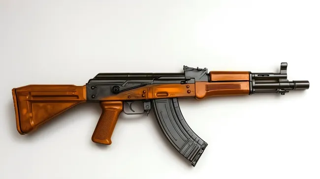 Realistisch fotografiertes Sturmgewehr AK47 auf weißem Hintergrund