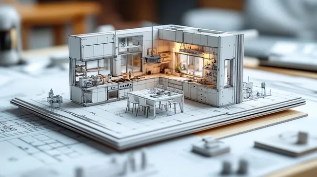 Realistisches 3D-Modell einer modernen Küche