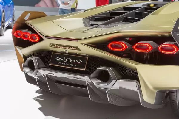 Rear lights of hybrid supercar Sián FKP 37 by Lamborghini
