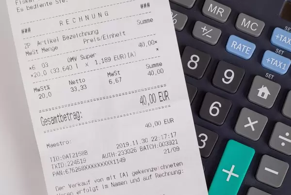 Receipt on a calculator