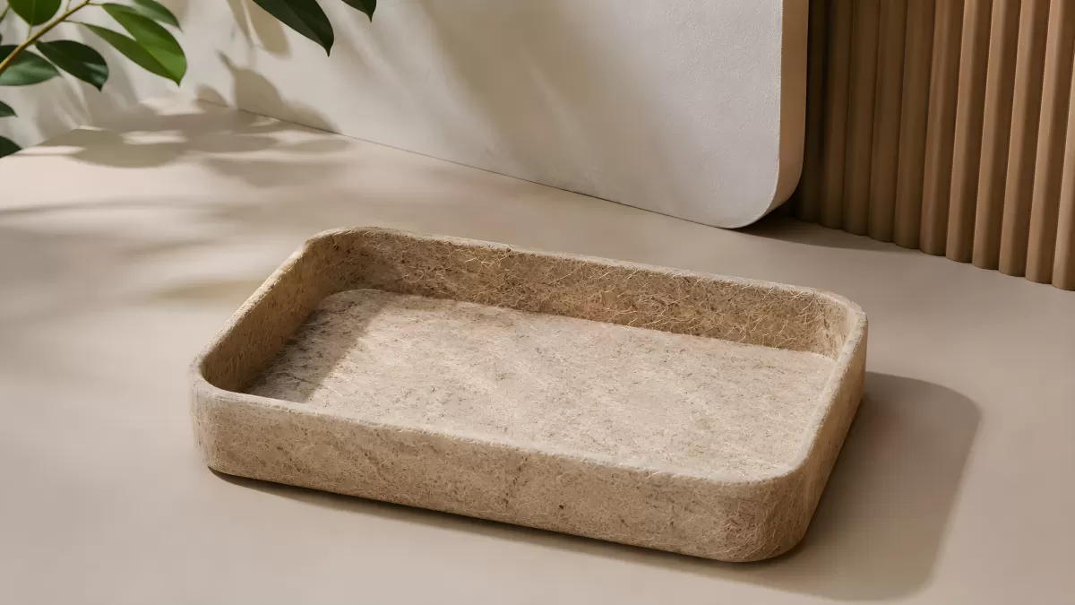 Rechteckige Naturfaser-Schale in Sandbeige