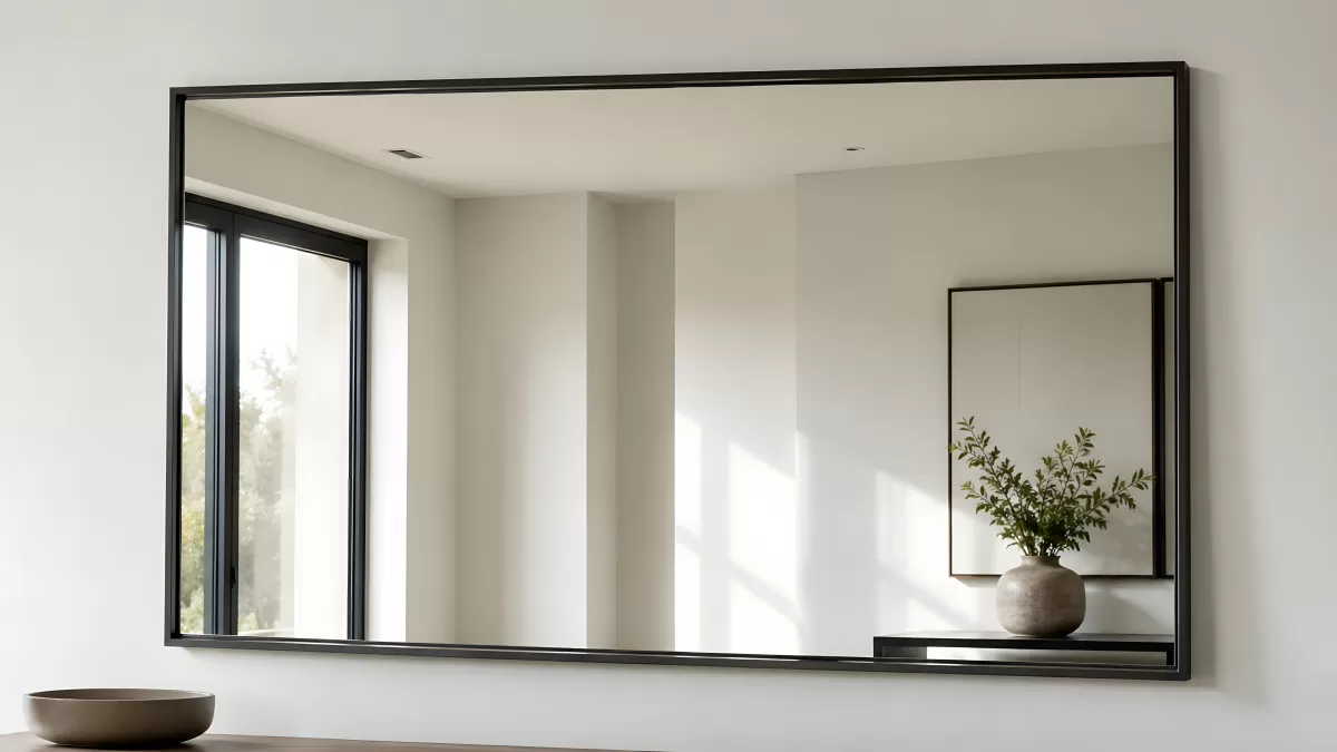 Rechteckiger Wandspiegel mit schwarzem Rahmen im Minimalismus-Stil
