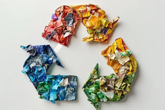 Recycling-Symbol aus bunten Kunststoffteilen