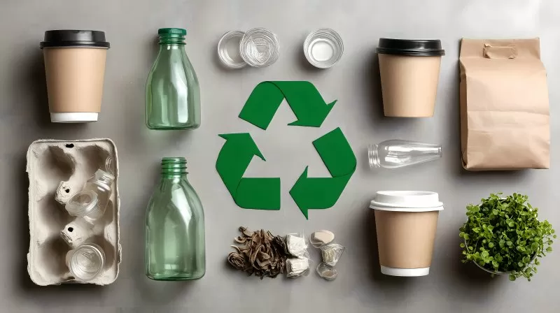 Recyclingabfall sortiert mit grünem Symbol auf Kartons