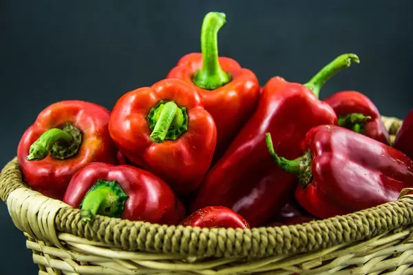 Red Bell Peppers in a Basket