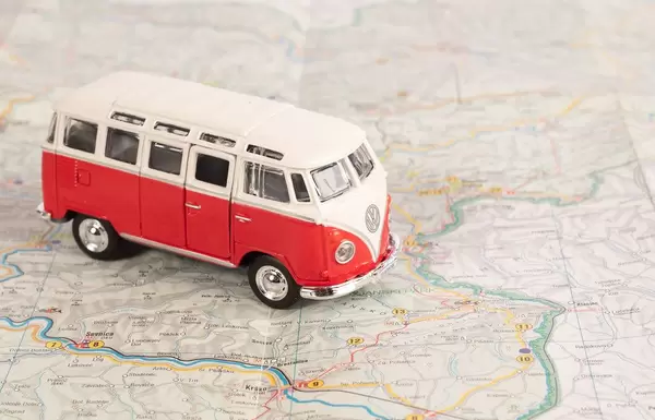 Red camper van on map