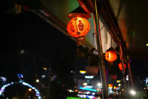 Red Decoration Lanterns hanging at a Cafe in Dalat, Vietnam