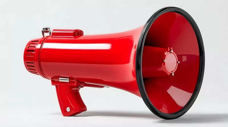 Red megaphone isolated on white background