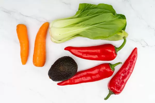 Red Paprika Bok Choy Avocado and Carrots on the white background (Flip 2019)