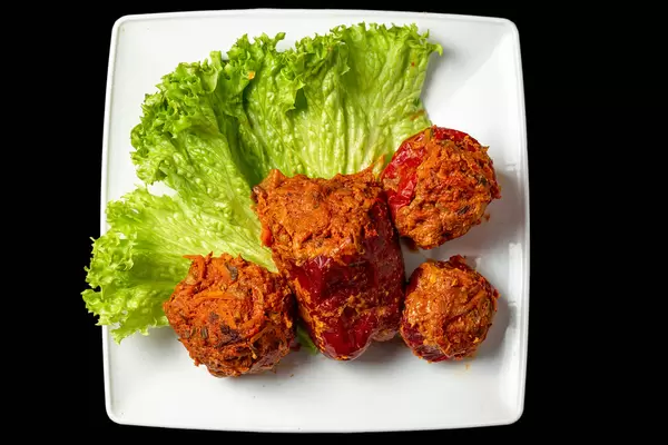 Red peppers stuffed with meat and vegetables