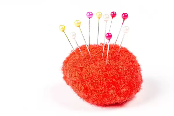 Red small needle pad on white background (Flip 2019)