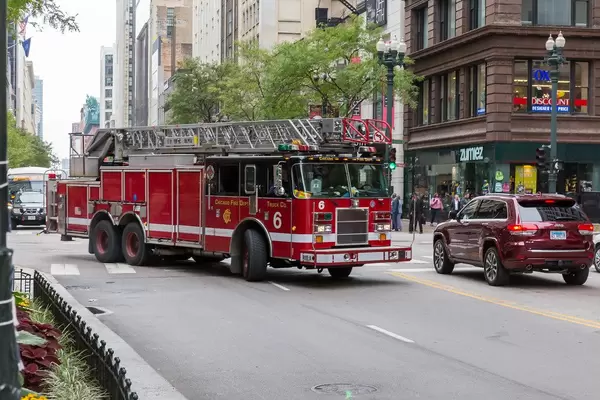 Red Truck with roof ladder from Chicago Fire Dept. in the US