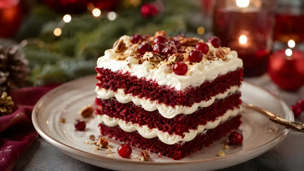 Red Velvet Torte mit Walnüssen und Cranberries